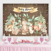 Lofaris Forest Animal Wooden Gold Glitter Backdrop for Baby Shower